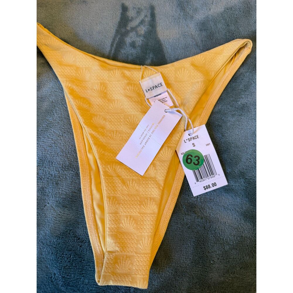 L*Space Sandy Bikini Bottoms – NWT – Size S – Honey Yellow Textured Jacquard